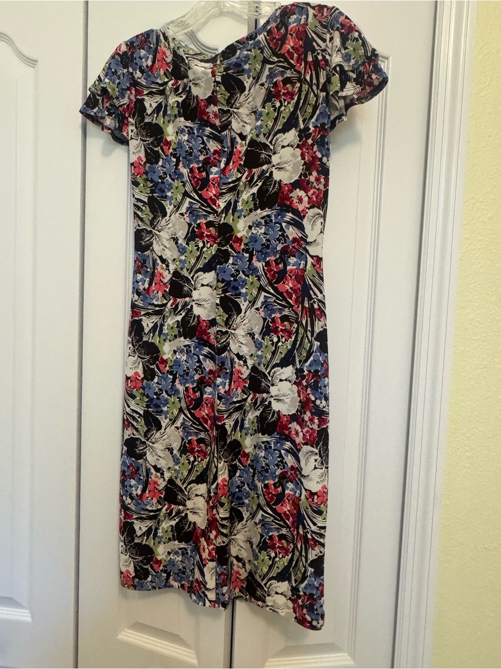Lauren Ralph Lauren Black Floral Midi Dress with Blue, Pink & Cream